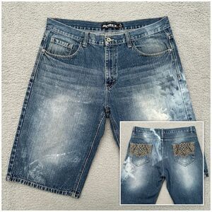Vintage Avirex Denim Jean Shorts Men's 38 Baggy Embroidered Skater Grunge Y2K